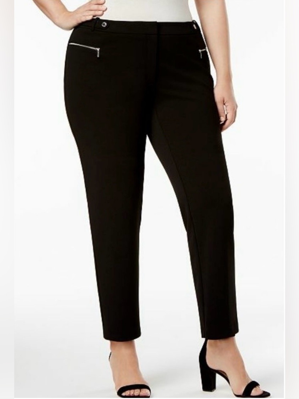 Calvin Klein Women’s Black Zipper Pocket Straight Leg Pants 18W